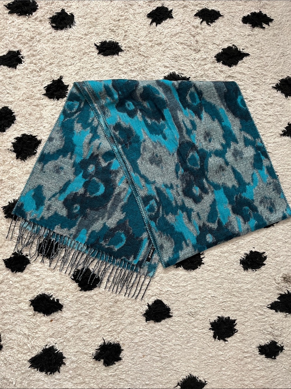FRAAS Cashmink Teal Pattern Fringe Scarf